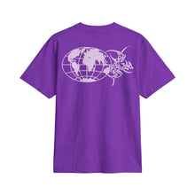Graphic Tee — Retro Cyber Text Front & Lavender Globe Back