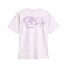 Graphic Tee — Retro Cyber Text Front & Lavender Globe Back