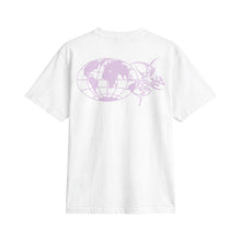 Graphic Tee — Retro Cyber Text Front & Lavender Globe Back